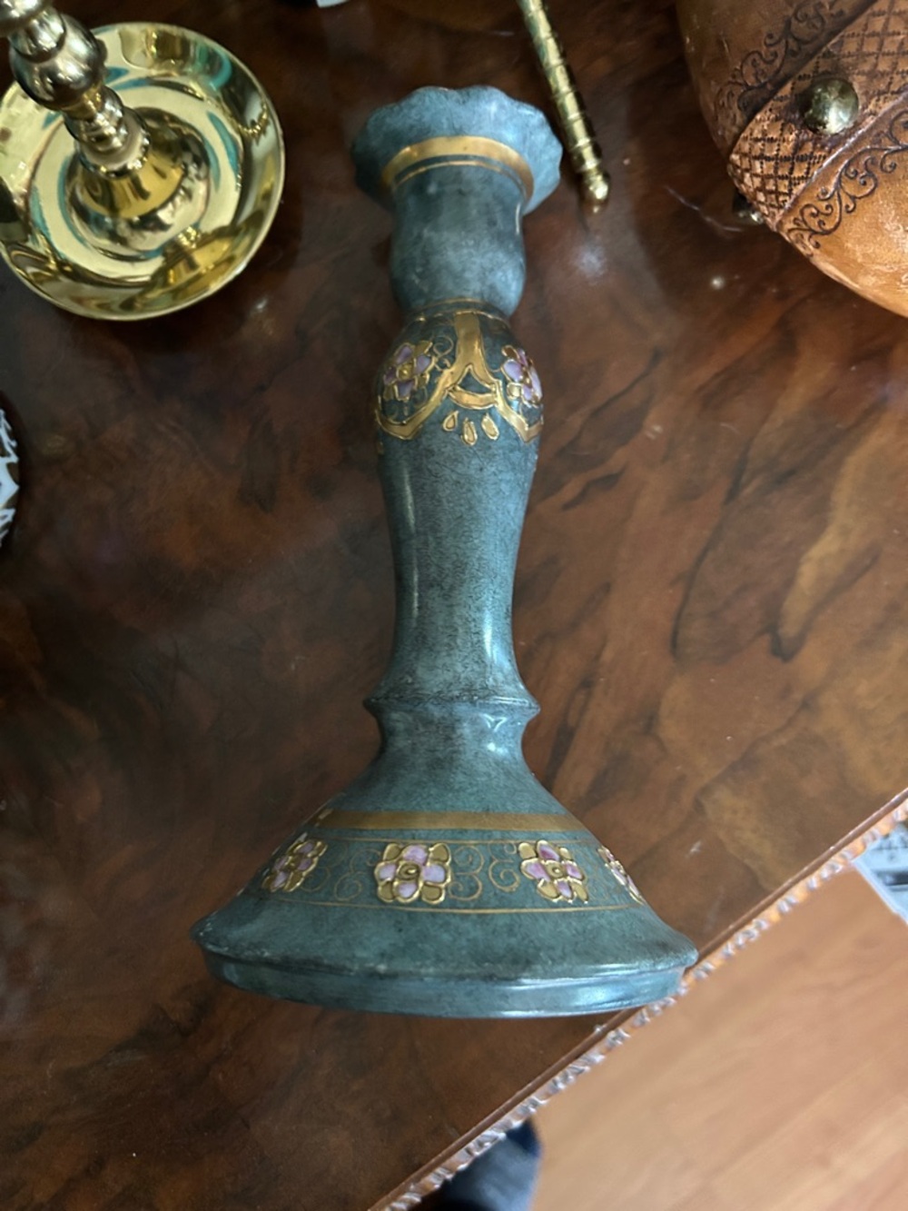 Vintage Green Floral Candle Holder - Picture 4 of 6